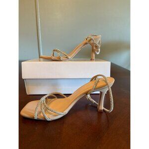 X2B Dovie-6 Nude Strappy Rhinestone Sandals Heels Size 5.5